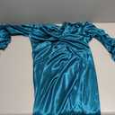 Satin Long Sleeve Summer Dresses for Women Elegant Ruched Waist Wedding Guest Midi Dress, Size S