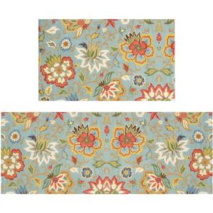 Colorful Floral Kitchen Rug for Floor 2 Piece Sets, Colorful Boho Floor Mat for Kitchen, Boho Kitchen Floor Rugs in Front of Sink for Standing for Kitchen Decor 17"X30" + 17"X47"