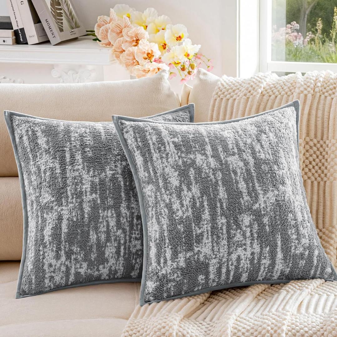 a moment Throw Pillow Covers 20x20 Inch Set of 2, Soft Textured Decorative Tie-Dye Style Cushion Covers, Modern Boho Farmhouse Home Decor Pillow Cases for Couch, Bed, Living Room,Grey
