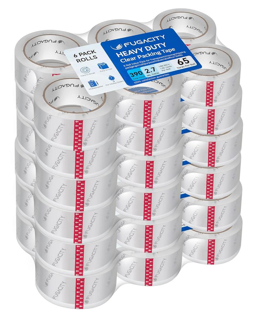 FugaCity Clear Packing Tape Refills (36 Rolls),Heavy Duty Packaging Tape for Moving Sealing, Moving Supplies,2.7 Mil Thick, 1.88 in Wide,65 Yards Per Roll,Total 2340 Yards