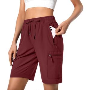 Hugut Women's Lightweight Hiking Cargo Shorts Quick Dry Athletic Shorts Camping Travel Golf Zipper Pockets Water Resistant Size M