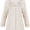 RISISSIDA Women Long Faux Fur Coat Fuzzy Jacket Hooded Winter Fall Warm Overcoat (Small, Beige-horizontal Texture)