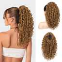 REECHO Ponytail Extension, Curly Claw Clip Ponytail Hair Extension Synthetic Clip in Pony Tails Cheer Ponytail Hair Piece for Dance Sports Daily, Strawberry Blonde
