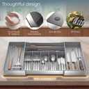 Heavy Duty Stainless Steel Frame Silverware Organizer with Plastic Body, Extra Large Silverware Drawer Organizer, 9 Slot Expandable Kitchen Drawer Organizer, 8 Non-Slip Feet Included, BPA Free, Gray