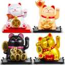 Wovnet 4 Pcs 2" Lucky Cat Waving Arm Maneki Neko Solar Lucky Cat Feng Shui Fortune Wealth Chinese Welcoming Window Car Dashboard Car Decor(Classic)