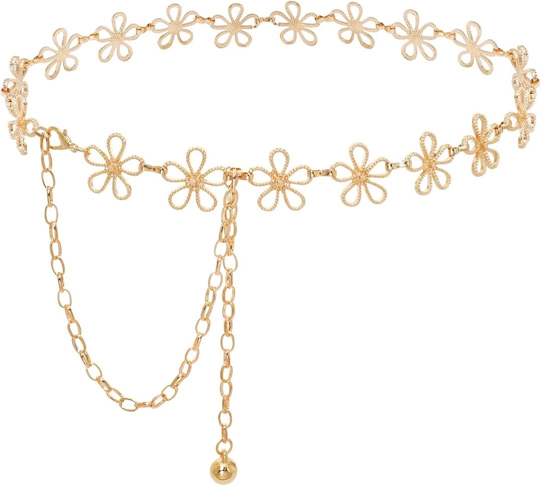 Women's Waist Chain Flower Metal Belt for Dresses Jeans