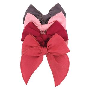 Pack of 4 Gorgeous Fable Bow Hair Clips for Girls Women Linen Hair Bow Alligator Clips Toddler Baby Mom Young Girl Hair Accessories (Cinnabar)