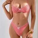 RoseSeek Women's Gingham High Cut Bikini Set 2 Piece Bowknot Spaghetti Strap Plaid Swimsuits Summer Beachwear, XS