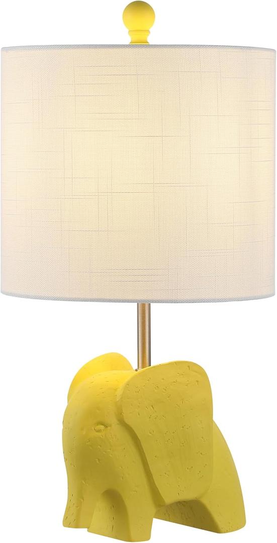JONATHAN Y JYL1143C 17.5" Bohemian Elephant Table Lamp for Kids Room, Yellow Resin Animal Desk Lamp for Nursery, Playroom, Bedroom Bedside Nightstand, White Linen Drum Shade, LED Bulb Included