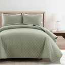 Ava Diamond Oversized Cotton Quilt Set 3 Piece Set King Sage - Solid Bedding Set - Green Quilt - Lightweight Bedspread - Modern Minimalist Bedroom Decor