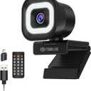 TOALLIN 4K Webcam with Ring Light, Remote Control, PDAF Autofocus, 1/2.5" Sensor & 12MP, Built-in Dual Mics, 5X Digital Zoom and Image Mirroring, Web Camera for Live-Streaming/Meetings/Video Calls