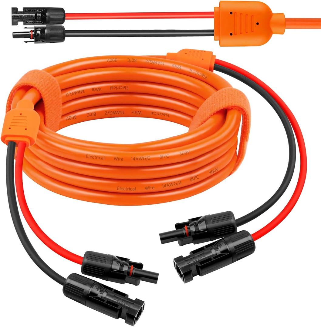 Solar Panel Extension Cable 15FT - MOOKEERF 10AWG+14AWG Solar Wire with Female & Male IP68 Waterproof Connector for RV, Photovoltaic Systems, Home, Boat, Solar Panels, Car