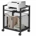Hoyweo 2 Tier Printer StandMobile Printer Stand with StorageUnder Desk Storage Racks with mesh DrawerRolling Printer Shelves with Lockable Wheels,Small Printer Table for Home, Office (Black)