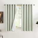 NICETOWN Sage Green Kitchen Linen Completely Shaded Draperies, 2 Pieces, W62 x L63, Privacy Protection & Noise Reducing Ring Top Drapes, White Lined Insulated Window Treatment Curtain Panels