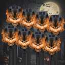 Solar Halloween Decorations Outdoor, 8 Pack Spooky Skulls Solar Torch Flame Lights, Waterproof Pathway Halloween Lights for Garden, Yard, Lawn, Porch, Landscape Decor, Orange