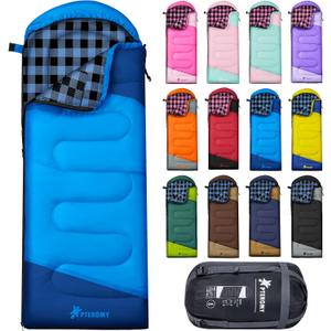 PTEROMY Sleeping Bags for Adults, Lightweight and Machine Washable, Water Resistant Backpacking Camping Sleeping Bag for Warm Cold Weather, Camping Essentials for Hiking Travel (Blue)