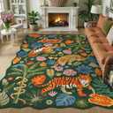 LEEVAN Jungle Animal Nursery Rugs 5x7, Washable Green Tiger Living Room Rugs Non Slip Scalloped Tiger Bedroom Rug, Low Pile Leopard Floor Carpet Leaf Print Kids Rug