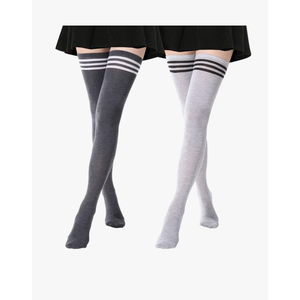 DRESHOW Extra Long High Thigh Socks Striped Over Knee Thin Tights Long Stocking