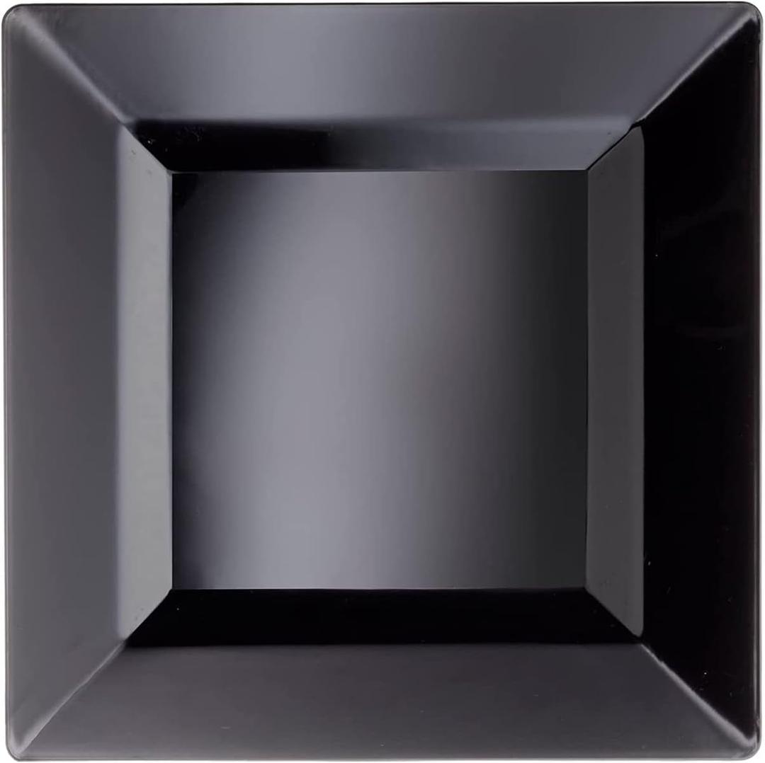 Party Essentials Party Supplies Disposable Classic Square Plastic Plates For Wedding/All Occasions, 6.5", 70-Count, Black