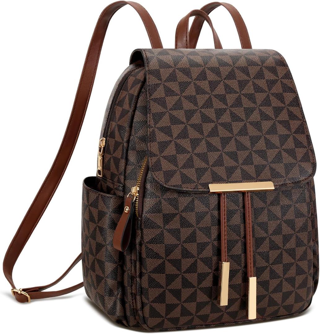 KKXIU Backpack Purse for Women - Stylish Travel Daypack for Ladies, Leather Women Purses with Multiple Pockets for Work, College, Gift Ideas (Brown Checkered)