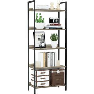 NUMENN Bookshelf, 5 Tier Bookshelves, Home Office Bookcase Shelf Storage Organizer, Free Standing Storage Shelving Unit for Bedroom, Living Room and Home Office, Grey