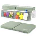 beiens Bath Kneeler and Elbow Rest Pad Set - 1.5'' Comfortable Thick Baby Bath Kneeler Pads, Quick Dry Soft Kneeling Pad for Baby Bath Time, Non-Slip Knee& Arm Support Bathtub Mat with Toys Organizer (Grey Green)