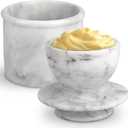 Butter Crock with Lid, Soft Spreadable Butter keeper, Marble French Butter Keeper to Leave On Counter, Butter Dish, Home and Kitchen Decor for Countertop (White Grey, Large)