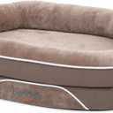 Orthopedic Dog Bed with Calming Bolster Sides, Faux Fur Interior, Non-Slip Base, Taupe and Beige, for Medium and Large Dogs