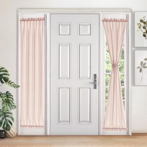 Melodieux Light Pink Semi Sheer Sidelight Curtains for French Door 72 Inches Long, Linen Look Light Filtering Front Door Window Curtains with Tiebacks, 25 by 72 Inch, 2 Panels