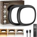 2 Pack Motion Sensor Rechargeable Ceiling Light with Remote, 12000mAh Wireless Shower Lights for Inside Shower, Battery Operated Closet Light Sensored Indoor LED Overhead Lighting No Wiring for Garage (Black)