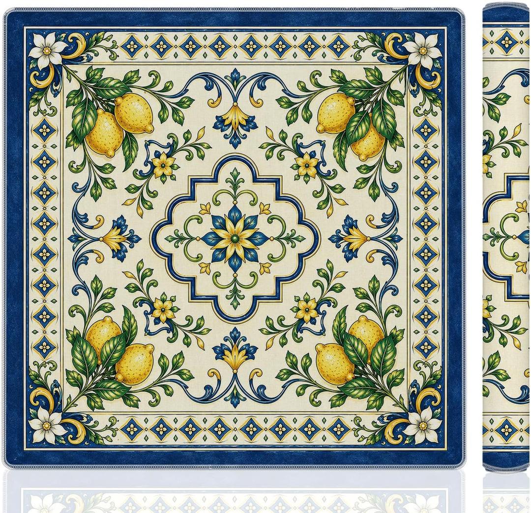 Vintage Italian Lemon Mahjong Mat 31.5"x31.5", Amalfi Coast Mediterranean Lemon Non-Slip Noise Reduction Gaming Mat for American Mahjong Poker Card Board Games Dominoes