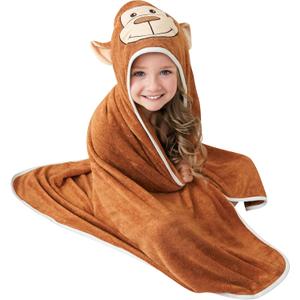 HIPHOP PANDA Hooded Towel - Rayon Made from Bamboo, Bath Towel with Bear Ears for Newborn, Babie, Toddler, Infant - Absorbent Large Baby Towel - Monkey, 37.5 x 37.5 Inch