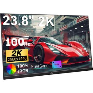 Kenowa 23.8" 2K Large Portable Monitor 100Hz IPS QHD 2560x1440 Freesync Gaming Monitor External Display with Type-C HDMI Dual Speakers Adjustable Stand for PC Computer,Laptop,Mac,Phone,Game Consoles