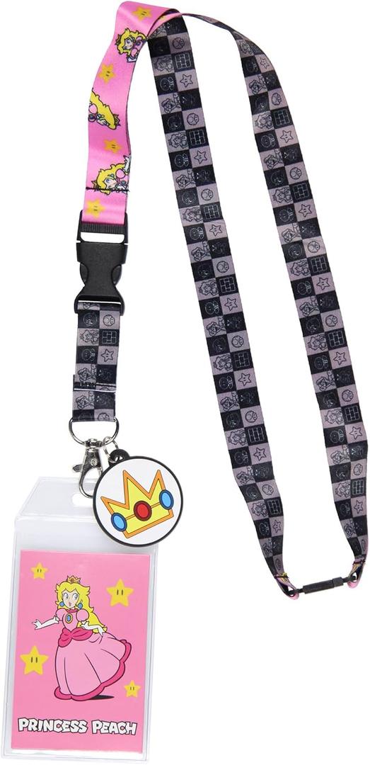 Nintendo Super Mario Princess Peach ID Badge Holder Lanyard w/Rubber Charm