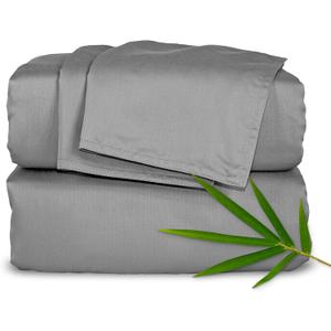 Pure Bamboo Split King Sheets, Genuine 100% Organic Viscose Derived from Bamboo Bed Sheet Set, Soft & Cooling, Double Stitching, 2 Fitted Sheets (Split King, Stone Grey)
