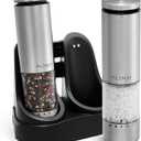 Flendy Electric Salt and Pepper Grinder Set Rechargeable, Automatic Salt and Pepper Grinder Set with Oversized Top Button, Stainless Steel Electric Salt and Pepper Shakers Set