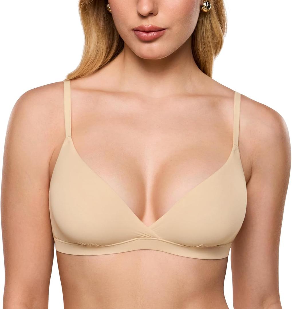 INLYRIC Women's Inbarely Triangle Bralette Comfortable Unlined V Neck Wireless Smoothing Bra Top Stretch (Beige)