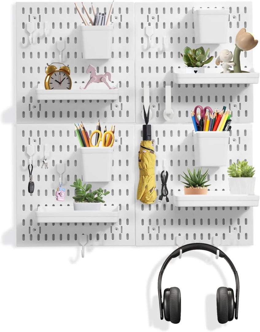 Dualshine Premium Pegboard Combination Kit, White Pegboard Wall Organizer with 4 Small Plastic Panels and 38 Accessories, Ideal for Craft Room, Bathroom, Nursery Storage, and Office (22"*22")