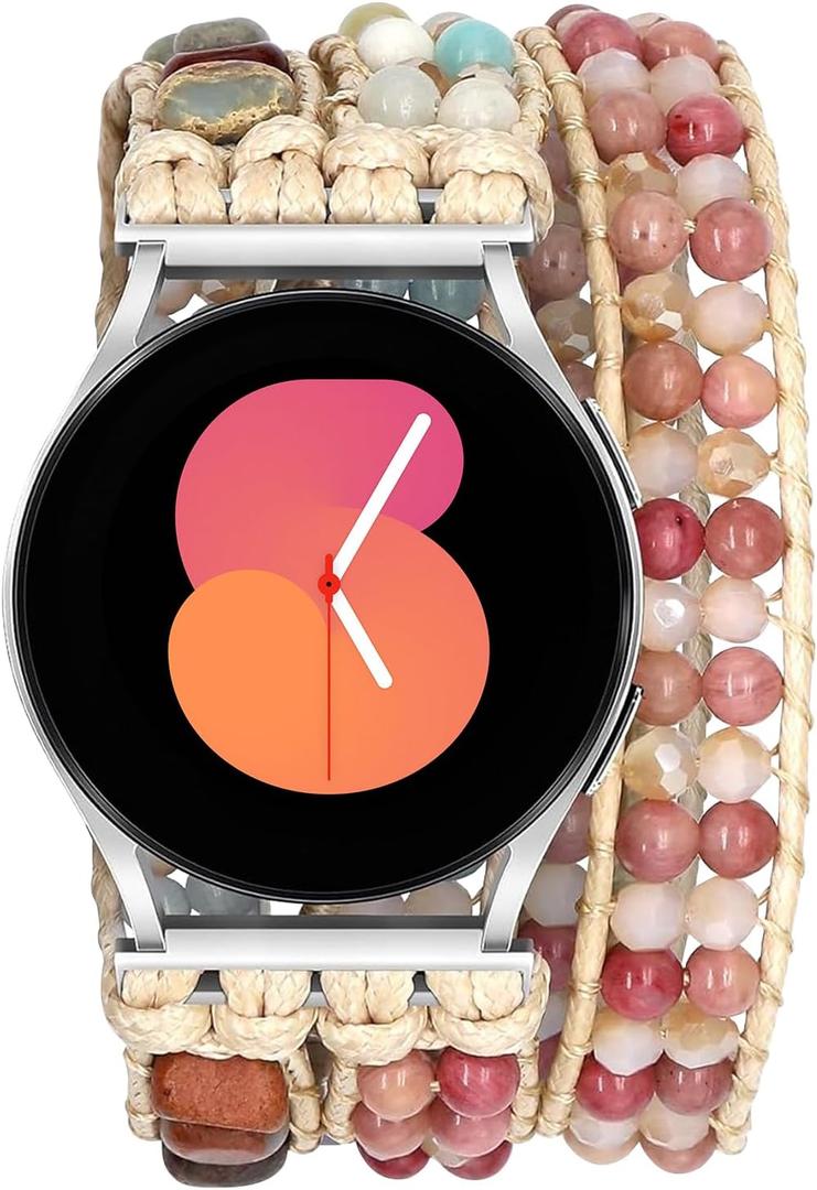 Boho Beaded Handmade Braided Bracelet Band Women 20mm Compatible for Samsung Galaxy Watch 7/6/5/4/Active 2/4 Classic/6 Classic/5 Pro/FE 40mm 42mm 43mm 44mm 45mm 46mm 47mm