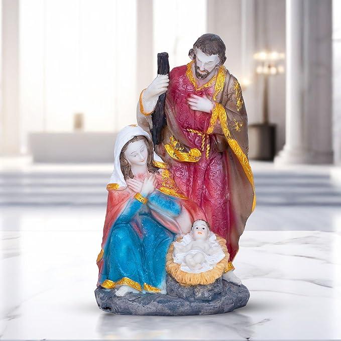ACCENT COLLECTION HZ Catholic Holy Family Nativity Set, 8" Handcrafted Joseph, Mary & Jesus Statue, Religious Figurine Altar Decor, Christian Gifts