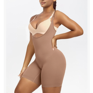 YIANNA Shapewear for Women Tummy Control Bodysuit Open Bust Mid Thigh Seamless Sculpting Body Shaper, Size M/L