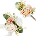 SITUMEIZI 2Pcs Champagne Corsage and Boutonniere Set Wrist Corsage Bracelets and Boutonniere for Men Wedding Prom Party Suit Decor