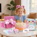 Niskite 8 Year Old Girl Birthday Gift: 8th Birthday Gift Set for Girls | Fuzzy Cat Diary with Lock, Bday Tumbler & Headband - Unique Basket Present for Daughter Granddaughter Niece