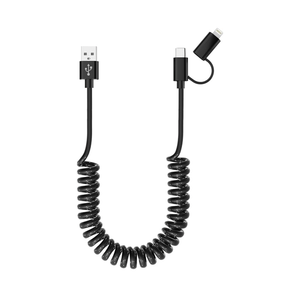 USB to USB-C and Lightning Cable Combo 2 in 1 Coiled Cable Support Apple Carplay & Android Auto [MFi & 3A Fast Charge & Data Sync] Coiled Lightning and USB C Cable for iPhone 17/16/15/14/13/12/Android