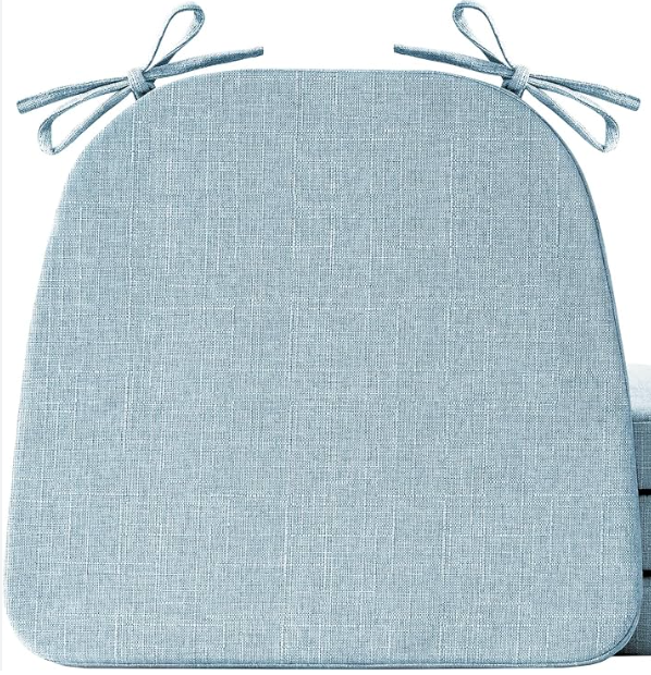 IASEAHK Chair Cushions for Dining Chairs Set of 2, Non Slip Kitchen Chair Pads, 17" x 16" x 2", Indoor Dining Chair Cushions with Ties, D-Shaped Seat Cushions for Kitchen Chairs, Light Blue