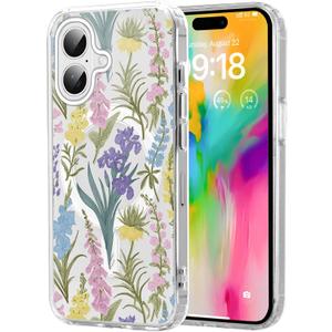 Spring Colorful Flower Phone Case for iPhone 16 Clear Magnetic Case 6.1", Compatible with Magsafe, Cute Floral Pattern Print Design Cover Shockproof Soft Silicone TPU Funda for Girl Women