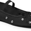 Coutgo Womens Mesh Ballet Flats Crystal Rhinestone Studded Comfortable Mary Jane Dress Shoes (Black)