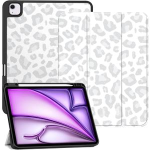 Compatible with iPad Air 13 Inch M4 2026/ M3 2025/M2 2024 Case with Pencil Holder TPU Back Case Auto Sleep/Wake Cover Cute Women Men Girls (Gray White, IP-air 13-inch(2026/2025/2024)