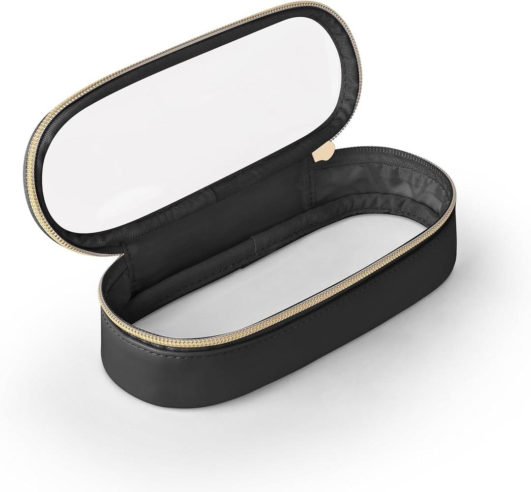 Clear Travel Makeup Brush Holder, Leather Makeup Brush Toiletry Bag, Portable Cosmetic Brush Case, Transparent Waterproof Makeup Brush Storage Bag, Black (Small)