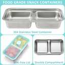 Quzzy Grab and Go Snack Containers Reusable, Stainless Steel Double Compartment Snack Containers with Lids, Food Lunch Meal Container Prep for Travel and Outdoor Camping, Small Packs Container (2PCS)